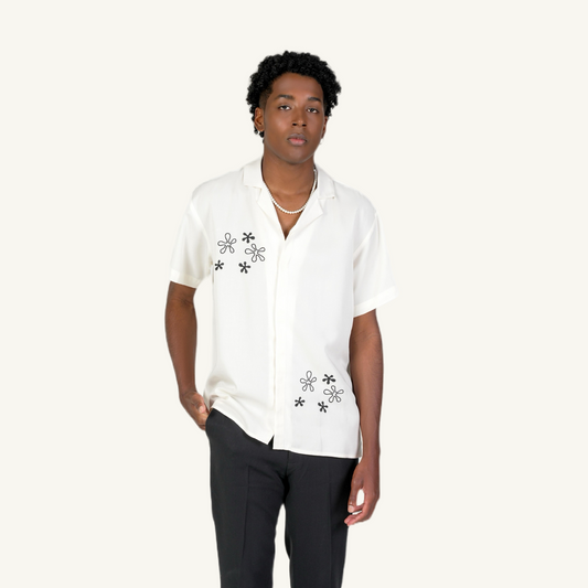 Floral Design Half Sleeve Camp Collar Shirt