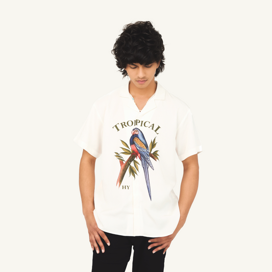 Tropical Bird Half Sleeve Camp Collar Shirt